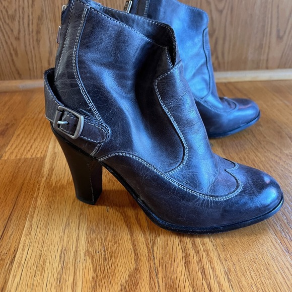 BED STU Womens Leather Ankle Boots Gray Size 36 Y2K Menswear Indie Buckle Heel